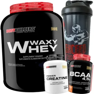 Kit whey protein 2kg chocolate + creatina bcaa coqueteleira - bodybuilders