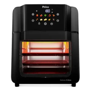 Philco paf15c fritadeira air fryer oven 15 litros revestimento redstone porta removível luz interna 10 funções 220v preta