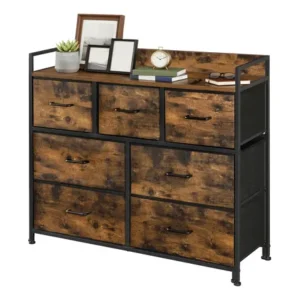 Cômoda de tecido com 7 gavetas, estrutura metal cor marrom