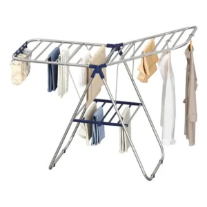 Varal de chão dobrável, suporte para secar roupas cor prateado