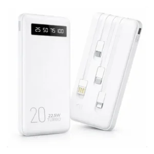 Power bank 20000mah carregador portátil turbo rápido 22.5w display digital branco