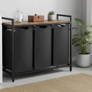 Vasagle cesto de roupa suja triplo com sacos removíveis cor preto lisa