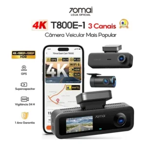 3 camera automotiva veicular carro 70mai t800e-1 4k+1080p+1080p com gps wifi 6 app de seguranca hdr visão noturna uber/taxi vigilância 24h supercapacitor anatel