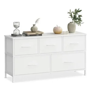 Cômoda com 5 gavetas, organizador de quarto, mdf e aço cor branco