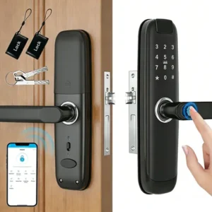 Fechadura eletronica digital com biometria senha tuya app preto