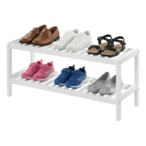 Songmics sapateira de bambu 2 níveis, 26x70x33 cm branco