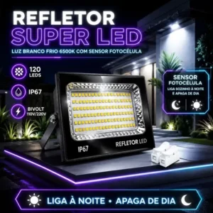 Refletor led 500w branco frio 6500k com sensor fotocélula ip67 à prova d'água para galpões quadras e áreas externas