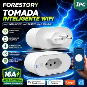 Tomadas inteligente wifi 16a bivolt smart plug com monitoramento de energia compatível alexa googlehome tuya life controle remoto app automação residencial casa branco forestory