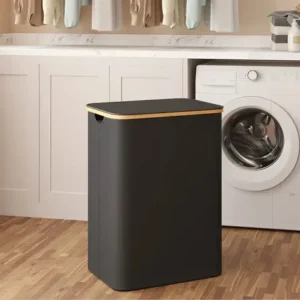 Cesto de roupa suja dobrável com tampa, 2 compartimentos preto tinta