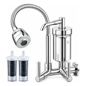 Torneira de cozinha com filtro gourmet 2 jatos tubo flexível refil carvão ativado água filtrada purificada marca forte lar metais parede prateado cromado