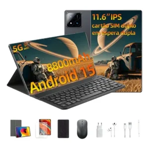 Tablet android 15 512gb 16gb ram tela 11.6 2k hd, câmera 48mp, 8800mah, wifi 5g com kit completo para estudo e trabalho