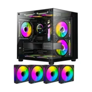 Gabinete gamer aquário led argb com 4 fans vidro temperado rhino gamers