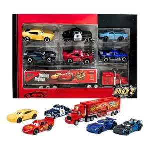 Kit 6 carrinhos + caminhão relâmpago mcqueen filme brinquedo vermelho