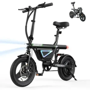Bicicleta elétrica dobrável eb1s 500w, até 50km com bateria 36v 12ah, suspensão traseira, display lcd, farol led e usb