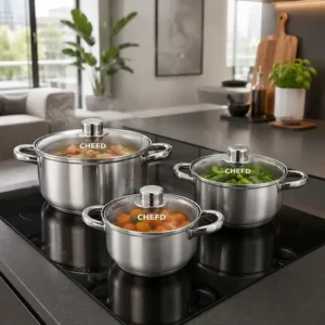 Jogo de panelas chef d inox 3 peças com tampa vidro p/ indução
