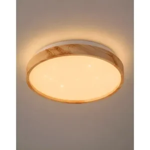 Plafon led sobrepor redondo 36w luminária teto moderna 34cm sala jantar quarto cozinha corredor hall área gourmet acabamento madeira freijó difusor cintilante bivolt 3000k 4000k 6000k essence disoma