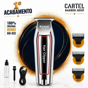 Maquina acabamento degrade pezinho cortar cabelo barba e pelos corpo kemei 032