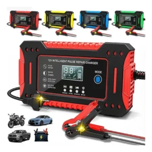 Aweshine carregador inteligente de bateria automotivo 12v portátil, para carro, moto, caminhão e estacionária vermelho