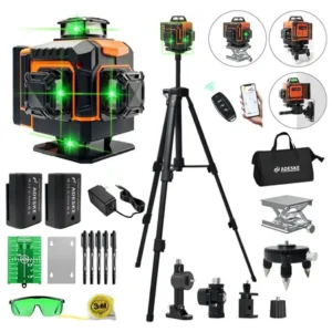 Nível laser 16 linhas digital 360° verde adeske, profissional com tripé, bateria recarregável, função de prumo fácil, skil e corte precisos, ferramenta completa para obras reformas