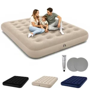 Aweshine colchão inflável casal de ar para camping e acampamento 300kg com kit reparo bege