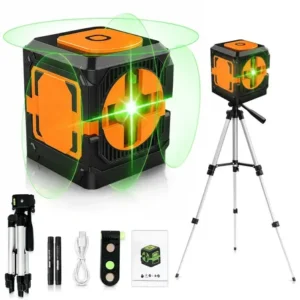 Nível laser verde 2 linhas de alta precisão, rotação 180°, 4 níveis brilho e alarme inclinação, ideal para obras decoração