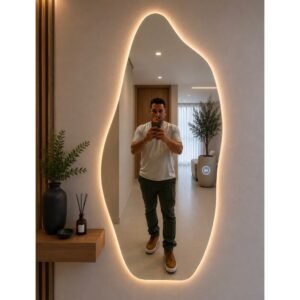 Espelho orgânico 120x50cm e 95x40cm lapidado moderno grande forms c/ suporte ou led touch (form suporte)