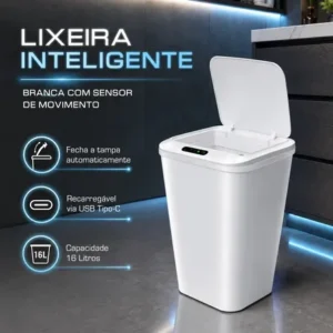 Lixeira inteligente automática branca universal com sensor recarregável earman company anti odor 16l usb