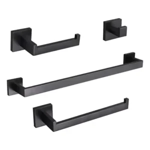 Kit banheiro aço inox preto fosco linha luxo premium 4 peças