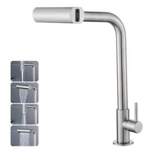 Torneira cozinha bancada inox 304 água fria bica alta gourmet 4 modos de estilo cascata pia moderna, flexivel, premium para cuba