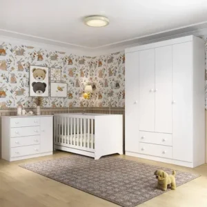 Quarto de bebê completo com berço americano 3 em 1 p/colchão 130x70cm encanto multimóveis mp4581 branco
