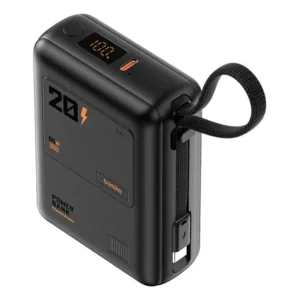 Power bank 65w, 20000mah, com display carregamento rápido para celular samsung e motorola iphone, 2-saídas cabo embutido tipo-c, rápido(resistência à tração superalta), cor preto