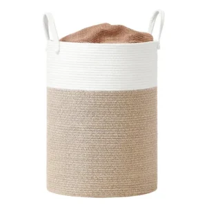 Organizador grande com alças, para lavanderia e brinquedos, branco marrom