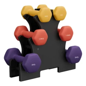 Conjunto de pesos neoprene, halteres sextavados com suporte, exercícios em casa, antiderrapante, amarelo, laranja, roxo