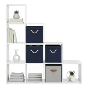 Estante de livros com portas, 4 prateleiras industrial branco