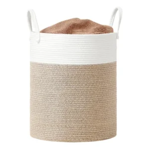 Songmics cesto de roupa para crianças, algodão 60 l bege lisa