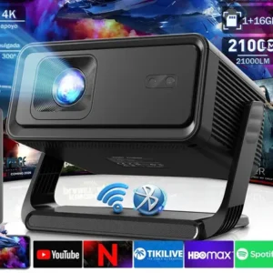 Projetor portátil full hd nativo com alto-falantes dolby, rotação 180° e foco automático, android 14 para home theater apresentações