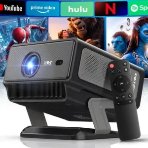 Projetor 8k inteligente 1080p nativo 45000 lúmens android 14 wi-fi 6 bluetooth 5.4 foco automático 6d rotação 180° suporte 4k hdr dolby audio netflix