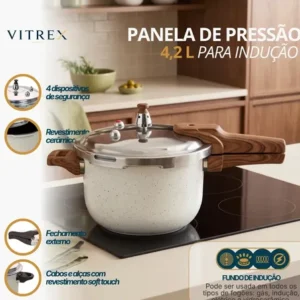 Panela de pressão vitrex moncler 4.2 l cerâmica e indução com 4 válvulas segurança