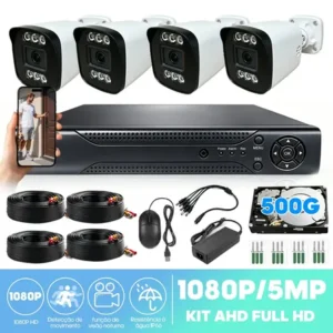 Kit 4 câmeras segurança ip wifi externa 5mp 1080p+ com hd 500gb, app icsee ip66 prova d'água, visão noturna 30m e acesso remoto celular