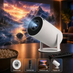 Projetor portátil hy300 mini 4k compatível android 11 wi-fi 5g bluetooth smart rotação 180° tela grande para filmes séries jogos aulas e apresentações home theater cinema